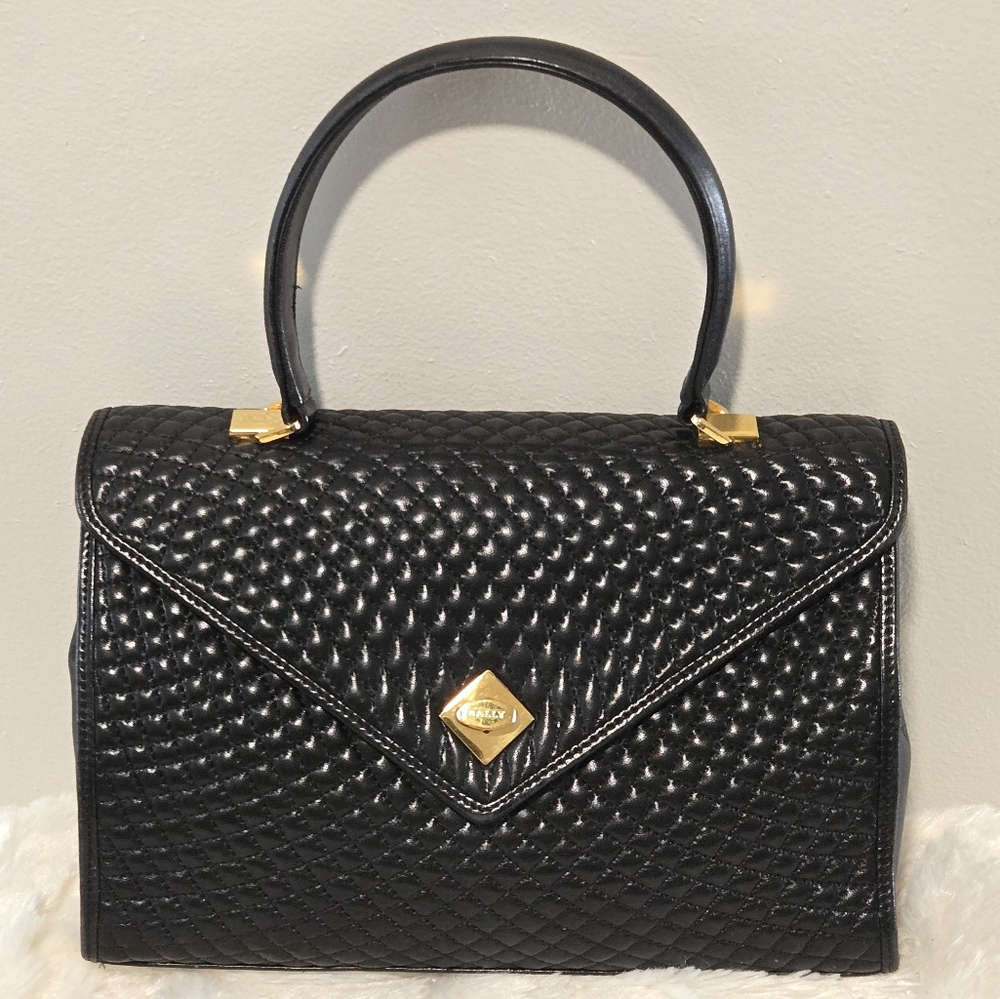 Bally Black Quilted Shoulder Bag with Gold Details